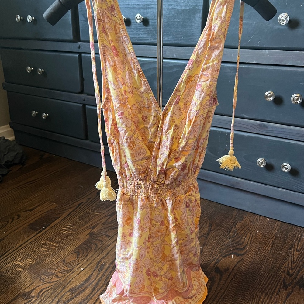 Floral Sleeveless Romper with Tassels